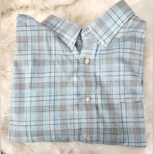 Roundtree & Yorke Gold Label 3XB Blue Plaid Short Sleeve Button Down EUC